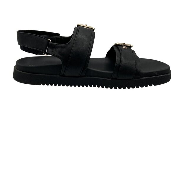 Madden Girl 9.5 Black Sprintt Sandals Gold Buckle Chunky Comfort Footbed Witchy - Picture 4 of 11